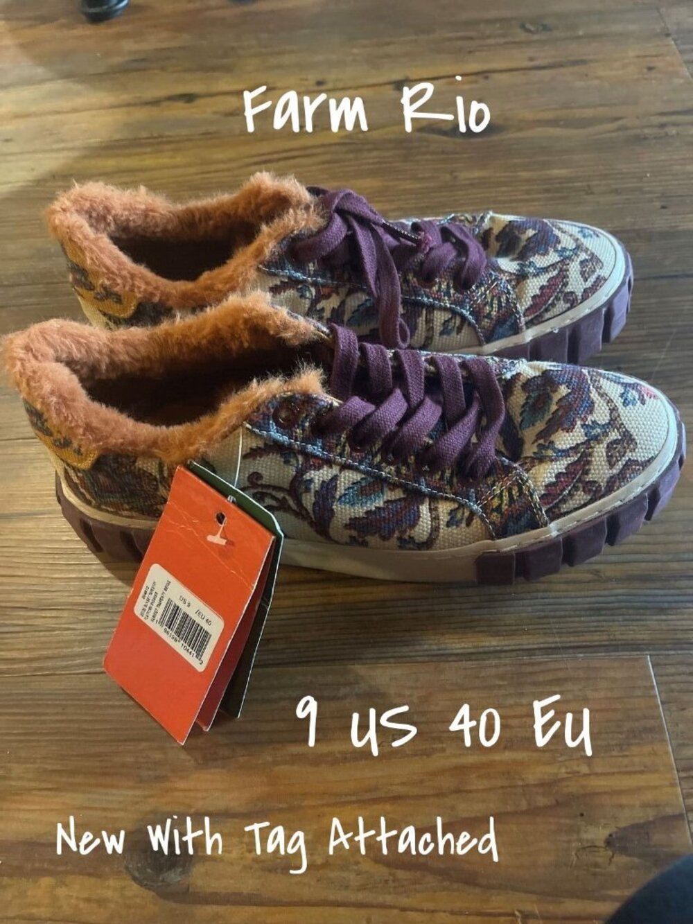 Farm Rio Faux Fur Platform Sneakers Tapestry Beige Size 9 US 40 EUR New With Tag
